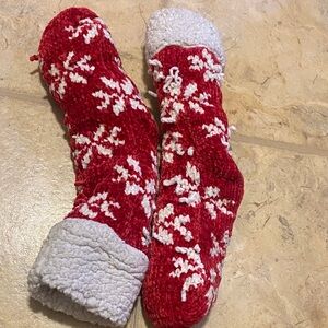 Cozy Red and White Snowflake Socks